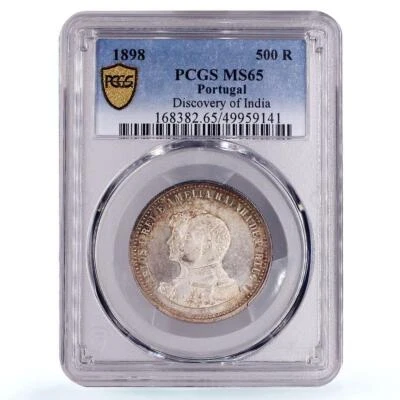 Portugal 500 reis India Discovery Carlos Charles I MS65 PCGS silver coin 1898 - Image 1 of 4