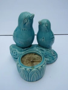 Pair of Birds Candle Holder Blue Ceramic Vintage GC Fragrance - Picture 1 of 10