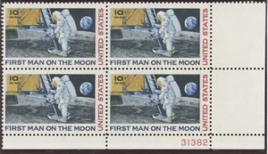 US Airmail - 1969 First Man On The Moon - SC# C76 Plate Block of 4 Mint NH OG - Picture 1 of 2