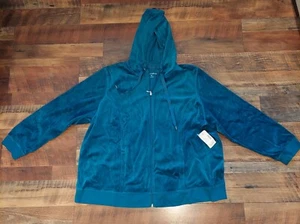 Chaqueta vintage años 90 nueva con etiquetas terciopelo azul/turquesa con cremallera para mujer talla 3X bolsillos con capucha - Imagen 1 de 6