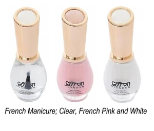 Saffron French Manicure Nail Varnish Polish Set Kit Pink White, Clear Top Coat - Picture 1 of 5