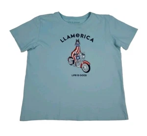 Life is Good Youth Llamerica Crusher Tee T Shirt Llama Kids Boy Girl Teal XL USA - Picture 1 of 8