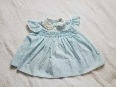 Vintage 18 Months Polly Flinders blue smocked dress Peter Pan collar - Imagem 1 de 4