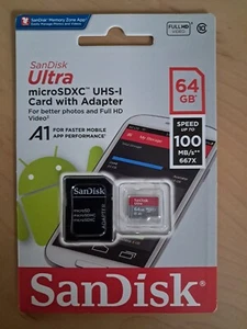sanDisk 64GB Ultra microSDXC UHS-I Card With Adaptor. Speed upto 100MB/s - Picture 1 of 2