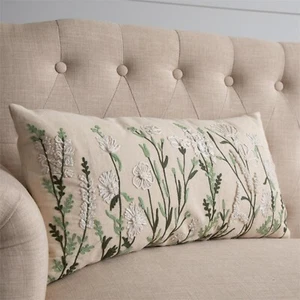 Audrey's. Decorative Lumbar Pillow, EMBROIDERED WILD FLOWERS,  12" x 24", NEW - Picture 1 of 5