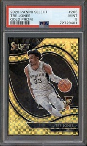 2020 Panini Select Gold Prizm #263 Tre Jones RC Rookie /10 PSA 9