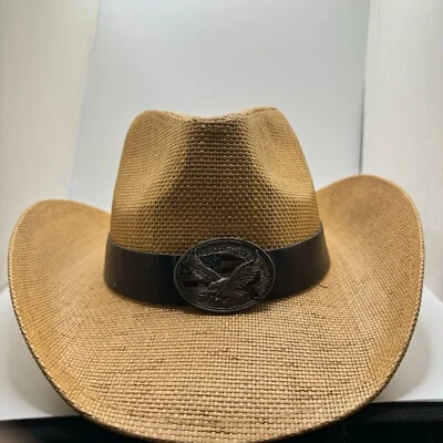 Cowboy Hat w/ eagle badge patch Vintage Western Shapeable Brim 4 Color - Image 1 of 4