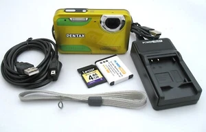 Pentax WS80 Waterproof Compact Digital Camera 10MP CCD 5x Zoom Yellow +4GB Card - Picture 1 of 11