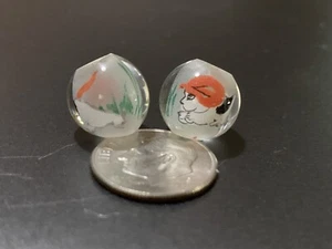 Paar Vintage Chinesische Perlen Reverse Bemalte Glasperlen Calico CAT 11 mm Rund - Bild 1 von 3