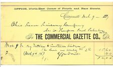 1887 CINCINNATI COMMERCIAL GAZETTE NEWSPAPER BILLHEAD