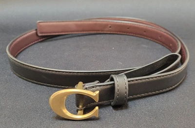 Nuevo Cinturón Coach Talla PEQUEÑO Tono Dorado Hebilla 18mm Cuero Negro Foto 1 de 4