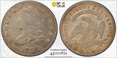 Moneda de diez centavos busto tapado 1824/2 10C graduación profesional en muy buen estado detalle limpio Foto 1 de 3