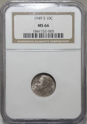 1949 S Roosevelt Dime NGC MS66 Toned Silver Coin 10C - Image 1 of 4