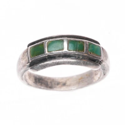 Anillo con incrustación de canal turquesa verde cerrillos plata esterlina vintage Zuni talla 10,5 Foto 1 de 4