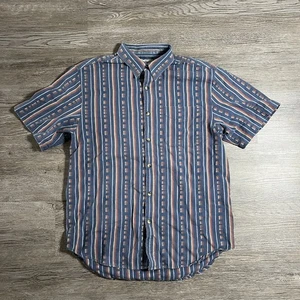 Vintage 90s Striped Button Up Shirt Mens Large Aztec Western Collared - Picture 1 of 9