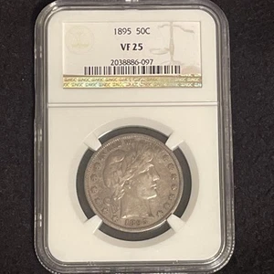 1895 (P) Barber Half Dollar - NGC VF25 - Nice Example of a Tough Early Date - Picture 1 of 4