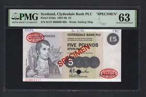 Scotland 5 Pounds 1988 P212ds ''Specimen N005'' Uncirculated Grade 63 - Picture 1 of 2