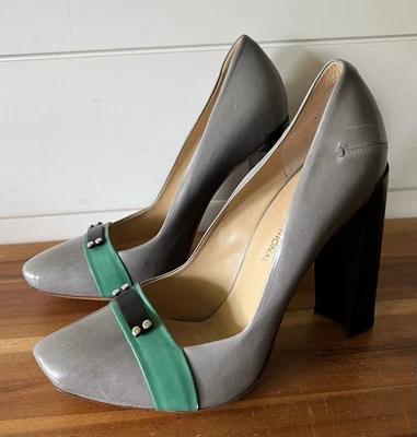 Costume National Women heels Pump Gray Leather/Green Size 38 1/2 US 8 Italy - Image 1 of 4
