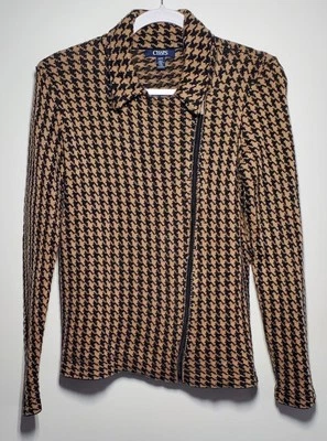 Chaqueta de moto Chaps para mujer mediana camel y negra mezcla de algodón tejida pata de gallo Foto 1 de 4