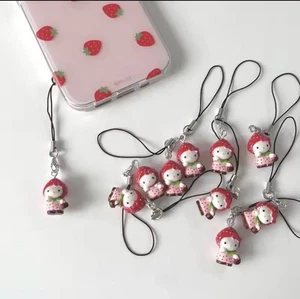 Kawaii Fresa Hello Kitty Teléfono Llavero Colgante Accesorio Mochila Regalo - Imagen 1 de 3