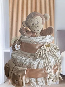 Windeltorte Boho Stil Mädchen oder Jungen hellbraun mit Plüsch Äffchen und... - Bild 1 von 4