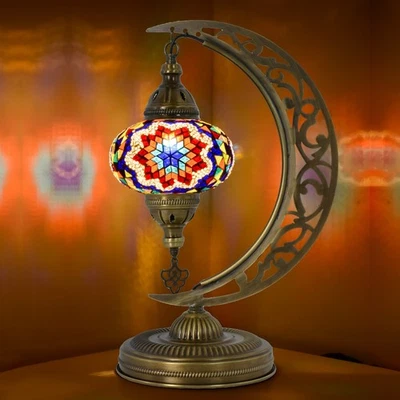 Multi Colored Crescent Moon Turkish Mosaic Lamp – Handmade 47cm Moon Light - Image 1 of 4
