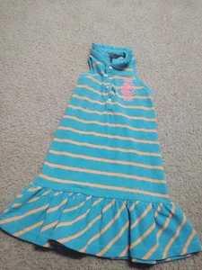 Polo Ralph Lauren Girls Dress 4T Striped Sleeveless Ruffle Hem Teal Orange - Picture 1 of 4