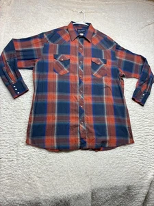 Wrangler Shirt Mens 18-36 Red Plaid Western Pearl Snap Long Sleeve X-Long Tails - Picture 1 of 14