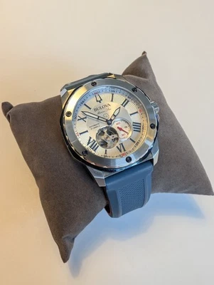 Bulova Marine Star 45mm Silver Stainless Steel Case with Blue/Red Silicone Strap - Image 1 of 4