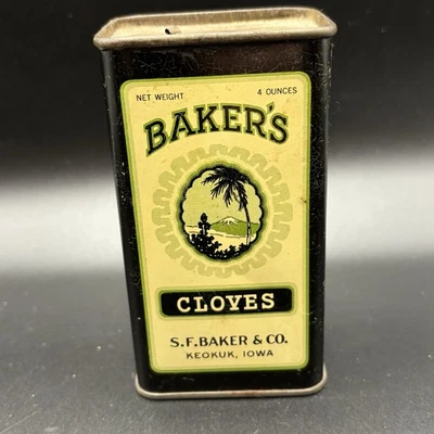 Lata de especias vintage SF Bakers & Co - clavos - publicidad Keokuk Iowa Foto 1 de 4