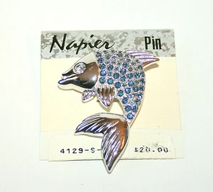 Vintage Napier Kristall gepflastert Fisch Brosche Schmuck Anstecknadel auf Karte Neu NOS unbenutzt - Bild 1 von 1