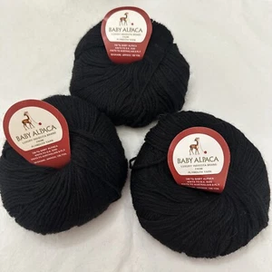 Vintage Plymouth Luxury Indiecita Baby Alpaca Yarn #500 Black 3 Balls - Picture 1 of 3