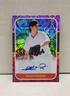 DEAN KREMER 2021 Donruss '87 Signatures PINK FIREWORKS ~ AUTO #'d /199 ~ ORIOLES - Image 1 of 2