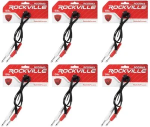 6 Rockville RCDSM3B 3' 3.5mm 1/8" TRS to Dual 1/4" Y Cable 100% Copper - Picture 1 of 2