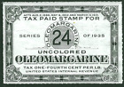 1935 Uncolored Oleomargarine Tax Paid Stamp-24 INTERNAL REVENUE 24Lbs VF MNG
