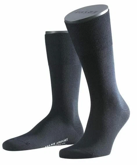 FALKE Mens Airport Socks Merino Wool Cotton 11-12 Blue (Dark Navy 6370)