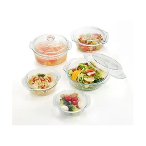 Glass Food Storage Containers with Lids, 5-Piece Nesting Bowl Set, Microwave ... - Picture 1 of 8