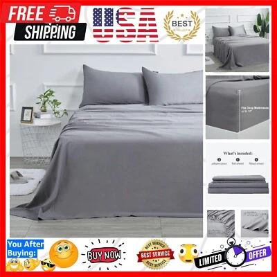 Juego de sábanas Queen grises de 400 hilos - Ropa de cama de lujo de 4 piezas de algodón de enfriamiento Foto 1 de 4