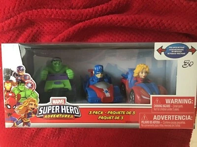 CARROS DE PERSONAGENS DE AÇÃO PULL BACK MARVEL SUPER HERO ADVENTURES PACOTE COM 3 - Imagem 1 de 4
