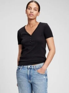 NWT GAP Black MT Ribbed Henley Tee Soft Knit Shirt - Picture 1 of 2