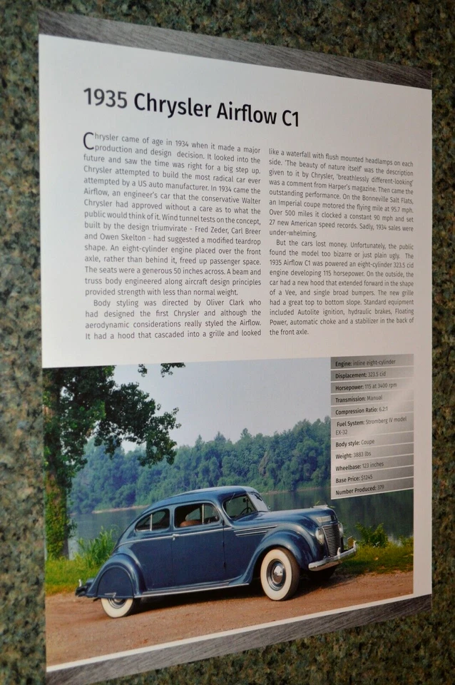 Chrysler Airflow C1 1935 hoja de especificaciones de información foto característica impresión 35 B3 Foto 1 de 1