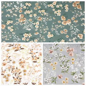100% Cotton Fabric Sage Beige White Small Flowers Width 160 cm (62") - Picture 1 of 6