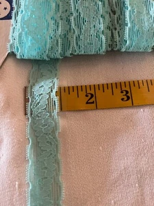 Vintage Stretch Lace Teal Flat Scalloped Edges With Roses 7/8” wide by Yard - Picture 1 of 3