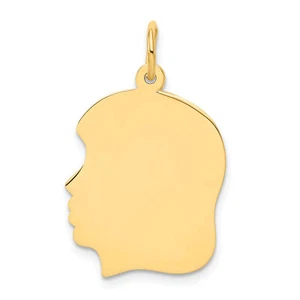 Solid 14k Gold Plain Medium .009 Gauge Face Left Girl Head Charm 27mm - Picture 1 of 3