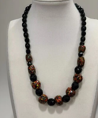Collar Vintage Mosaico Vidrio Cuentas Facetadas Collar Cuentas Vidrio Negro 18" Foto 1 de 4
