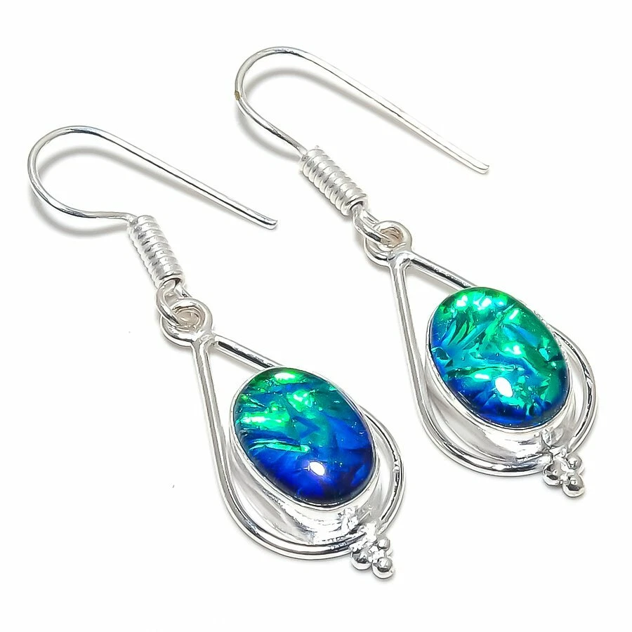 Pendiente de plata esterlina 925 triplete de ópalo piedras preciosas hecho a mano joyería talla 1,2"" Foto 1 de 1