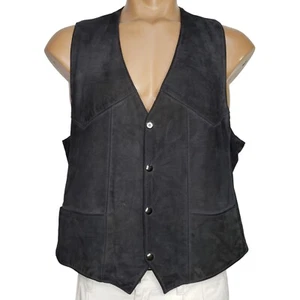 Snap Front Vest Men's XL Black Suede Pockets Made in Mexico - Picture 1 of 6