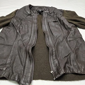 Aclyn Smith Women's Brown Leather-Knit Jacket Size M Long Sleeve *BROKEN ZIPPER* - Picture 1 of 11