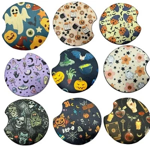 Halloween Car Coaster Set Neoprene Custom Made CHOOSE UNIQUE DESIGN - Picture 1 of 29