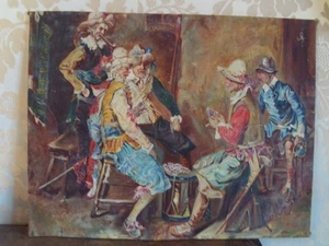 Ancien tableau Mousquetaires jouant aux cartes - Foto 1 di 10